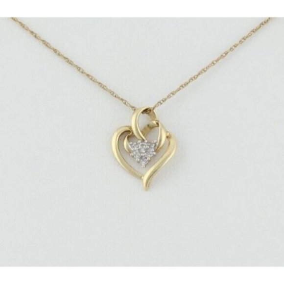 10k Yellow Gold Diamond Heart Necklace 19" Chain - Picture 3 of 7